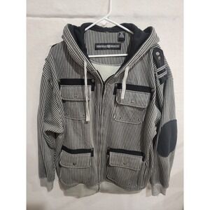 Knockout Jeans Co Hoodie Mens XL Y2K Striped Utility Cargo Zip Streetwear VTG